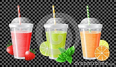Fruit smoothie of strawberry, lime and mint, orange and lemon Vector Illustration