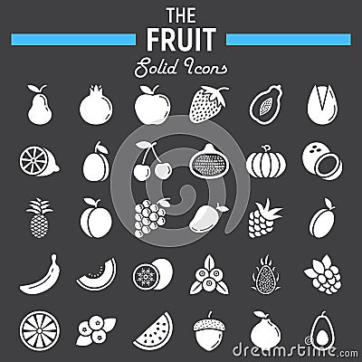 Fruit solid icon set, food symbols collection Vector Illustration