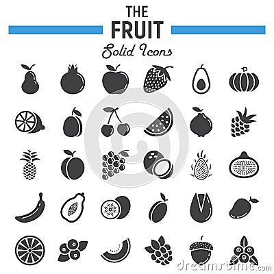 Fruit solid icon set, food symbols collection Vector Illustration