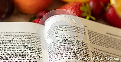 Fruit of the Spirit Holy Bible book Galatians 5 Stock Photo