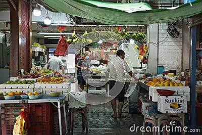 Fruit stall in Khatib Central market in HDB block 848 Yishun Ring Road. Editorial Stock Photo