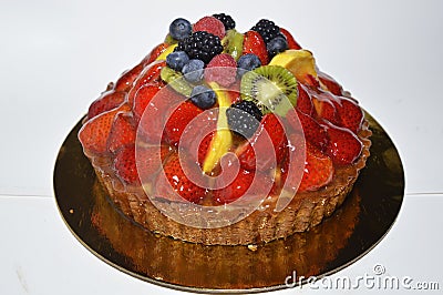 Fruit tart cake on white background Stock Photo