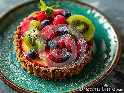 a fruit tart on a plate Stock Photo