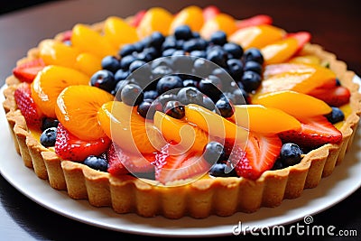 a fruit tart on a plate Stock Photo