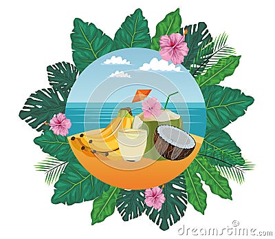Fruit tropical smoothie drink cartoon Vector Illustration