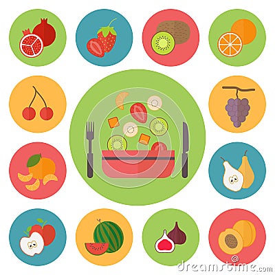 Fruit vector icons, food set for cooking, Vector Illustration