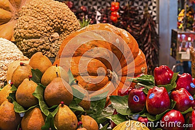 Fruit and veg stall, La Boqueria market Editorial Stock Photo