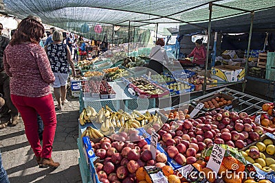Fruit and Veg. stall at Marsaxlokk Market on Malta. Editorial Stock Photo