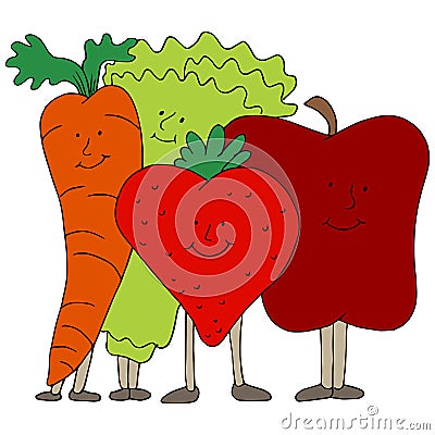 Fruit and Vegetable Characters Vector Illustration