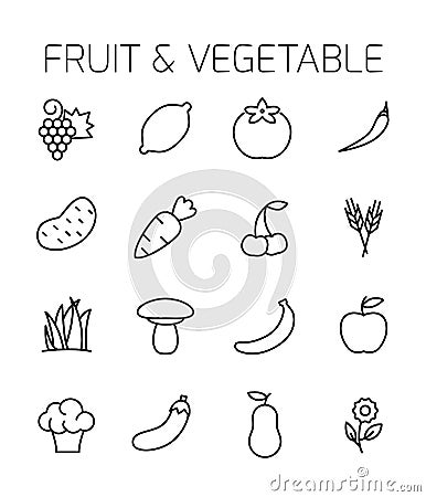 Fruit and vegetable related vector icon set. Vector Illustration