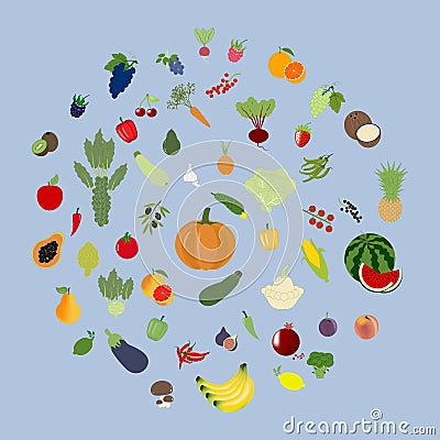 Fruit Vegetable Set Vector Illustration