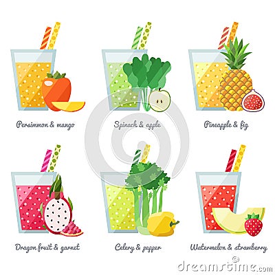 Fruit and vegetable smoothie (juice) vector concept. Menu element for cafe. Vector Illustration