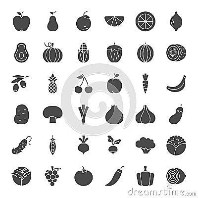 Fruit Vegetable Solid Web Icons Vector Illustration