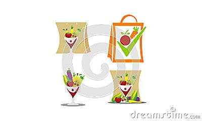 Fruit Vegetable Store Template Set Vector Illustration