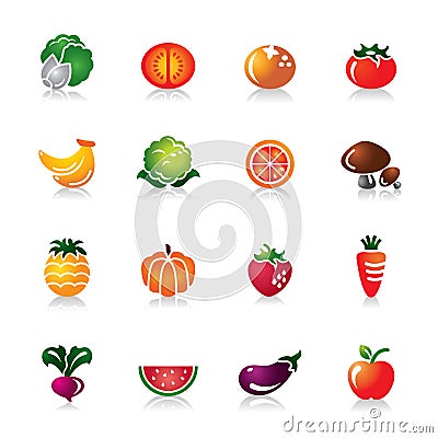 Fruit and Vegetables Colorful Icons Stock Photo