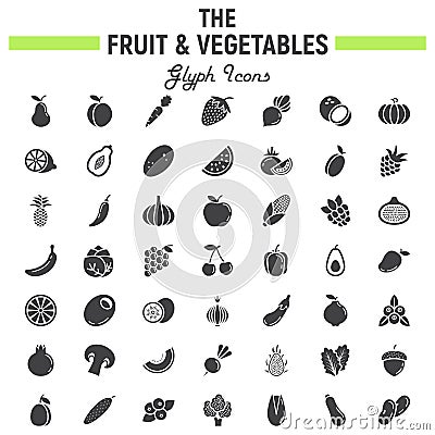 Fruit and Vegetables glyph icon set, food symbols Vector Illustration