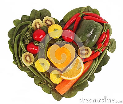 Fruit and Vegetables in a heart shape Stock Photo