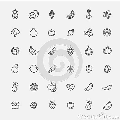 Fruit and Vegetables icon set Vector Illustration