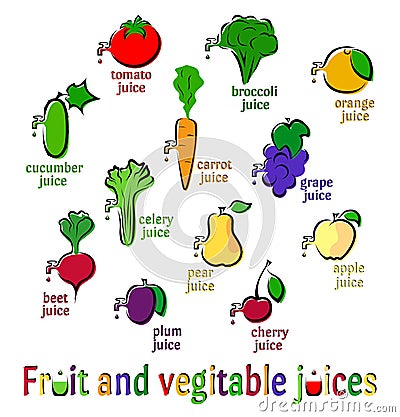 Fruit and vegetables juices Vector Illustration
