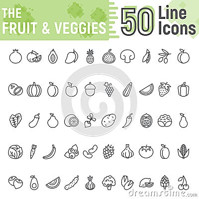 Fruit and Vegetables line icon set, vegetarian Vector Illustration