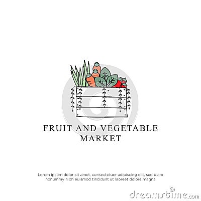 Fruit and vegetables market logo design template, healthy food logo concepts Vector Illustration