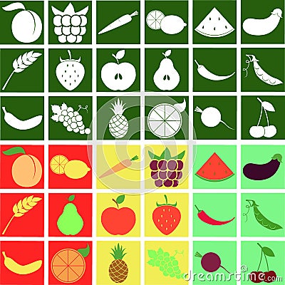 Fruit and Vegetables stylized vegetarian icon set Vector Illustration