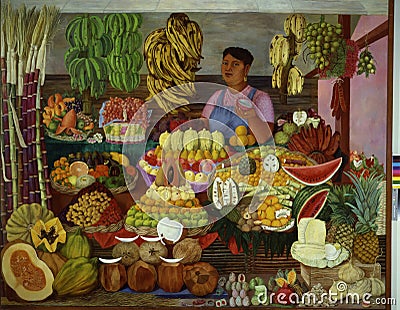 The fruit vendor oil painting by Olga costa Editorial Stock Photo