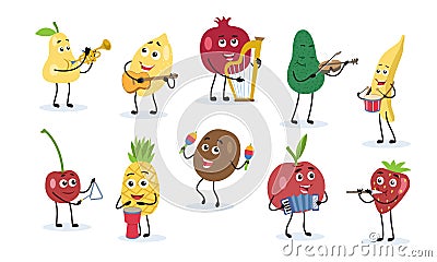 Funny cartoon Fruit vitamin orchestra Vector Illustration