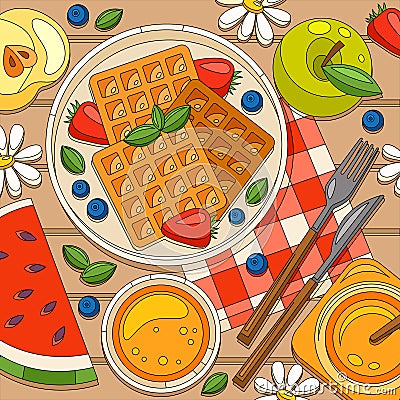 Fruit Waffles Breakfast Composition Vector Illustration