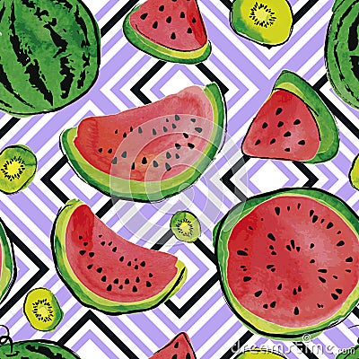 Fruit watercolor pattern Vector Illustration