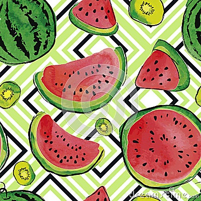 Fruit watercolor pattern Vector Illustration