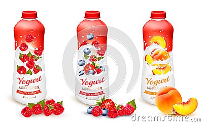 Fruit yogurt with peach advert concept. Vector Illustration