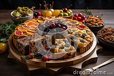 fruitcake platter, with a selection of different types and flavors of cake Stock Photo
