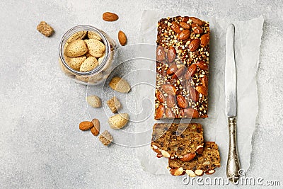 Fruitcake. Traditional Christmas cake with almond, raisins and spices Stock Photo
