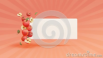 Fruite sale banner design with 3d rendered apple, Red apple isolated. Red appl set with clipping path Stock Photo