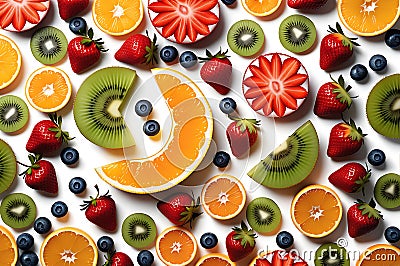 Fruitful Inquiry: Question Mark Composed of an Array of Colorful Fruits â€“ Strawberries, Blueberries, and Citrus Slices Stock Photo