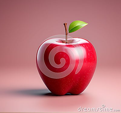 Fruitful Simplicity: 3D Render of an Apple Against a Solid Background Stock Photo