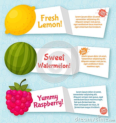 Fruits banners set. Colorful template for cooking Vector Illustration