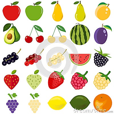 Fruits and berries are a great set Cartoon Illustration