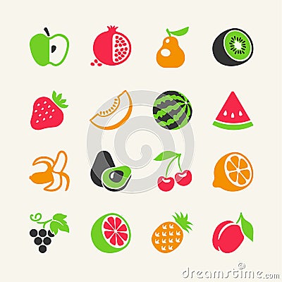 Fruits and berries icon set Vector Illustration