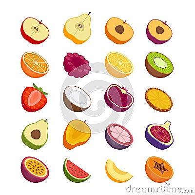 Fruits and berries icons set. Flat style, vector illustration. Vector Illustration