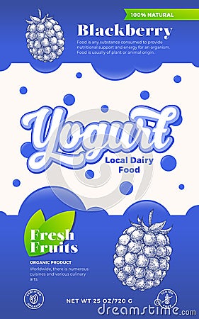 Fruits and Berries Yogurt Label Template. Abstract Vector Dairy Packaging Design Layout. Modern Typography Banner with Vector Illustration