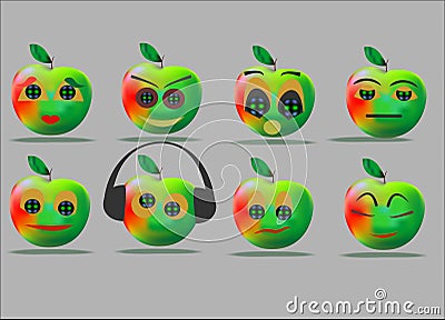 Fruits, big, red, green, apple, ecclesiastical Vector Illustration