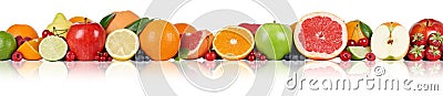 Fruits border oranges lemon apple berry raspberry strawberry in Stock Photo