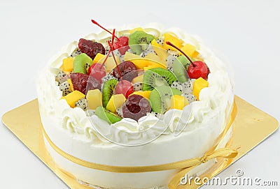 Fruits cake fresh cream. Stock Photo