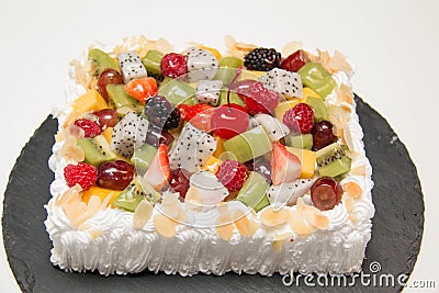 Fruits cake fresh cream Stock Photo