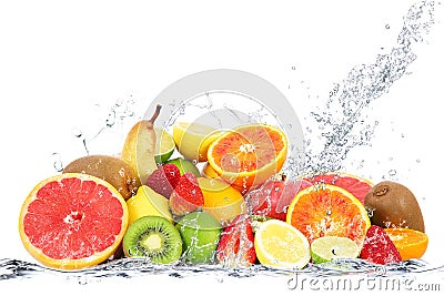 Fruits falling in water Stock Photo