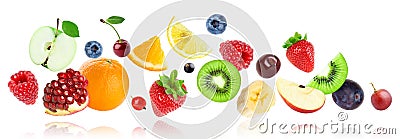 Fruits falling on white background. Mixed fruits. Stock Photo