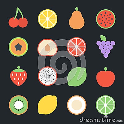 Fruits Flat Icons Vector Illustration