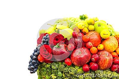Fruits and flowers composition, fresh harvest Stock Photo